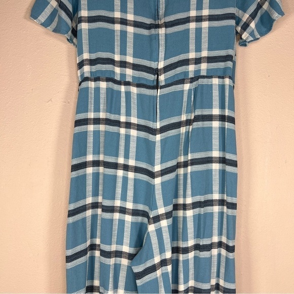 MEDIUM WILD FABLE BLUE PLAID JUMPSUIT SHORT SLEEVE ELASTIC WAIST  PREPPY CASUAL - Picture 5 of 10